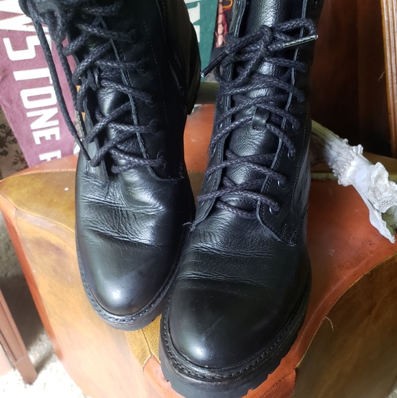 Frye Julie Lace Combat Boots Zip Black Moto 8 - Picture 8 of 11
